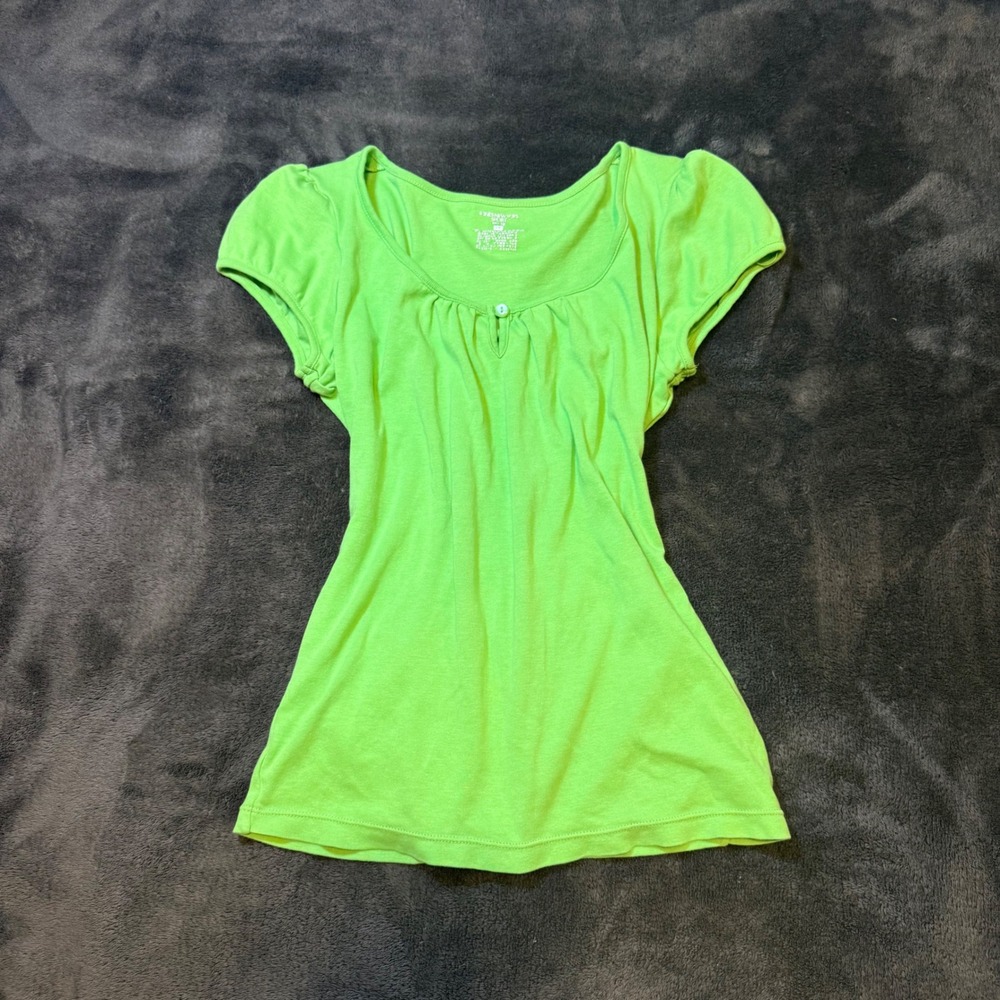 Jones New York Sport Lime Green Puff Sleeve Scoop Neck Top Petite P/P